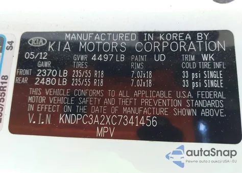 2012 Kia Sportage Ex из США, поврежденный, VIN KNDPC3A2XC7341456